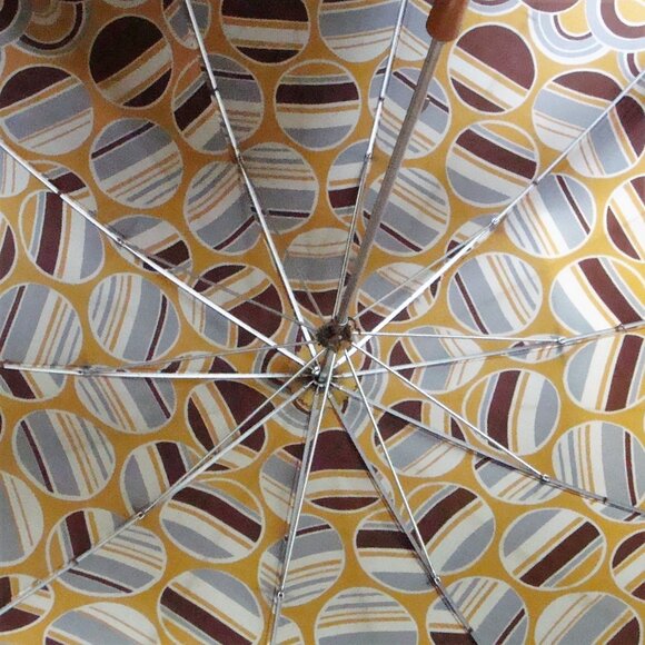 Vintage 60s Geometric Print Umbrella Unique Handle - Picture 13 of 14